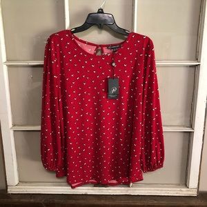 Adrianna Papell Red Heart blouse size XL